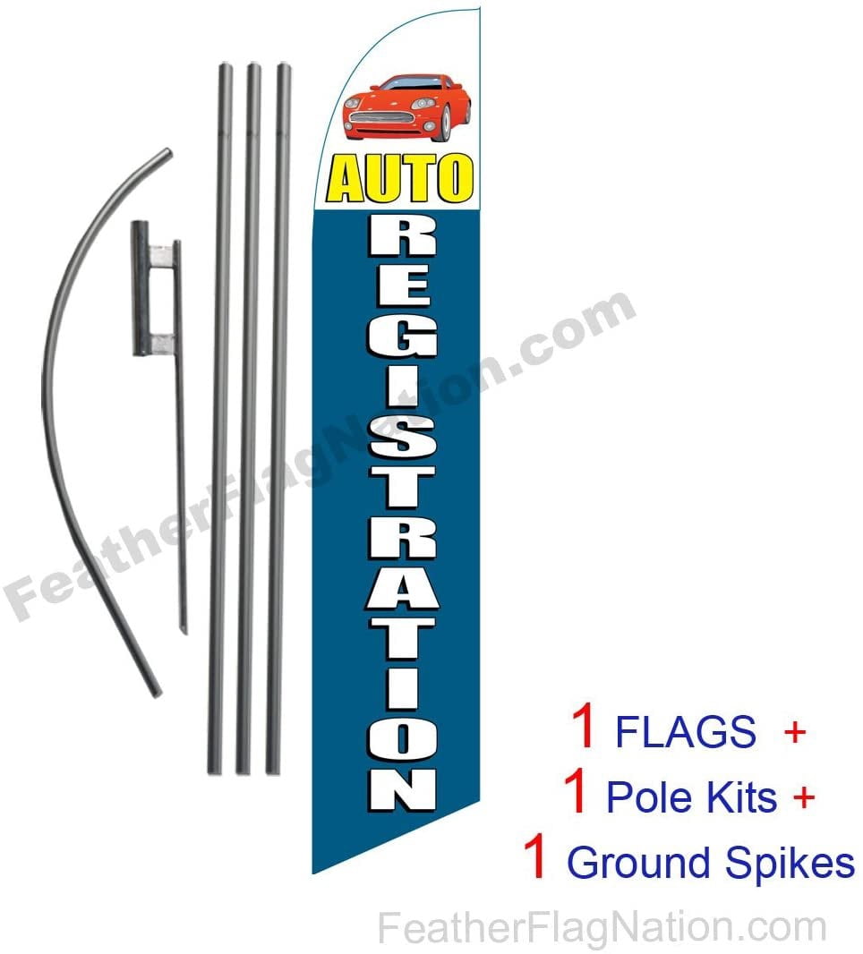 Auto Registration Advertising Feather Banner Swooper Flag Sign with Flag Pole Kit and Ground Stake