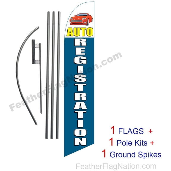 Auto Registration Advertising Feather Banner Swooper Flag Sign with Flag Pole Kit and Ground Stake