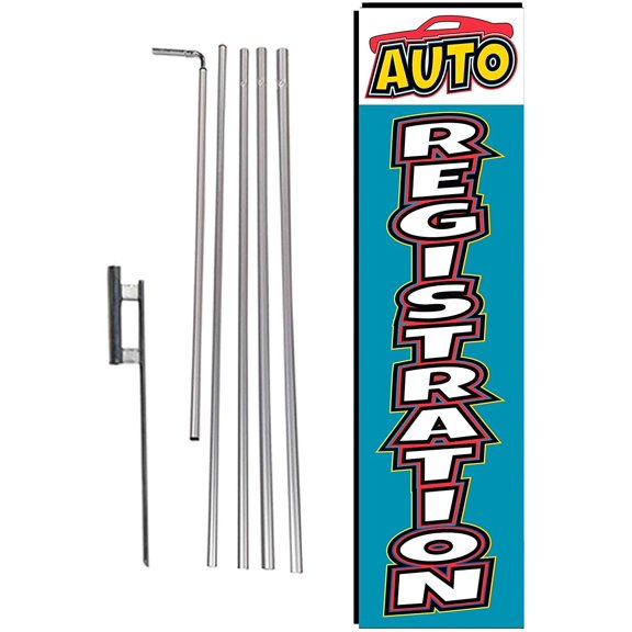 Auto Registration Advertising Rectangle Feather Banner Swooper Flag Sign with Flag Pole Kit and Ground Stake