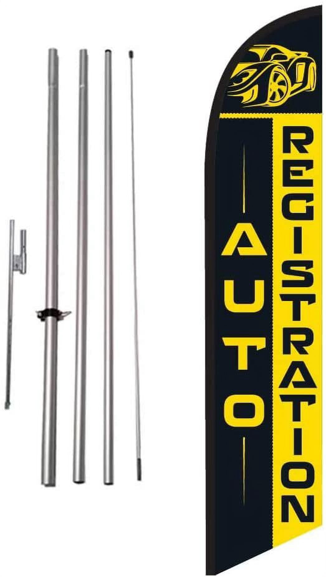 Auto Registration Tags Advertising Feather Banner Swooper Flag Sign with Flag Pole Kit and Ground Stake