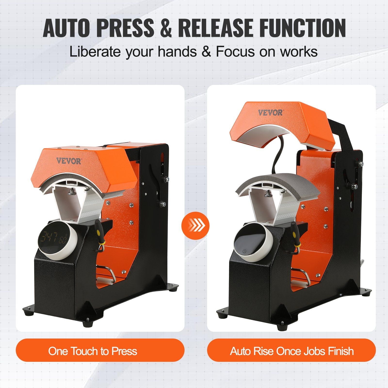 Auto-Release Heat Press Machine: 6.4"x3.5" Clamshell Sublimation for Hats, Digital Control with 3 Interchangeable Heating Pads