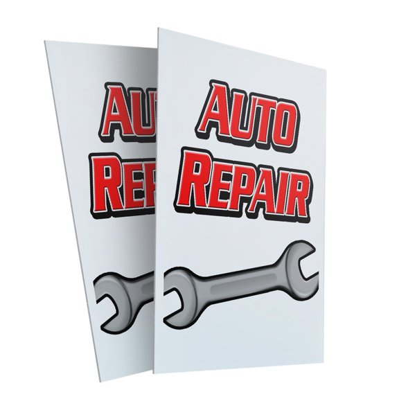 Auto Repair (2-PACK) 24" x 36" Plastic Signs | Sign Insert 4mm Corrugated Plastic Signs Storefront Window Poster