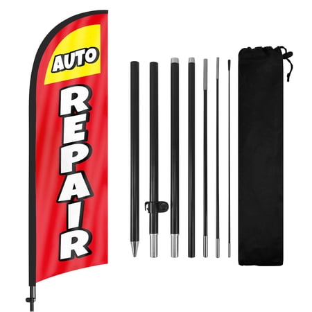 Auto Repair Advertising Feather Flags Banner 8Ft, Auto Repair Swooper Flag with Pole and Ground Stake, Advertising Feather Flag Signs for Auto Repair Business Red