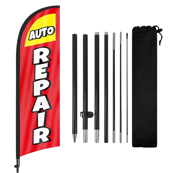 Auto Repair Advertising Feather Flags Banner 8Ft, Auto Repair Swooper Flag with Pole and Ground Stake, Advertising Feather Flag Signs for Auto Repair Business Red