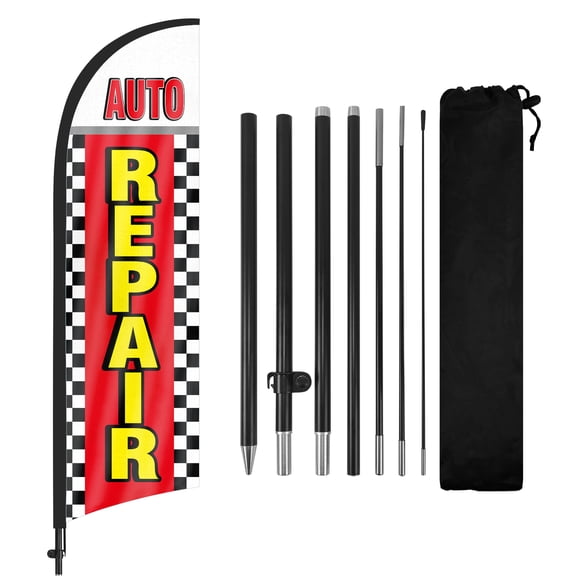 Auto Repair Advertising Feather Flags Banner 8Ft, Auto Repair Swooper Flag with Pole and Ground Stake, Advertising Feather Flag Signs for Auto Repair Business