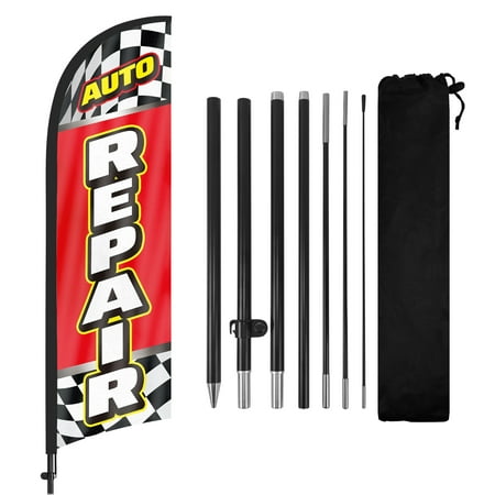Auto Repair Advertising Swooper Flag Banners, Auto Repair Feather Flags with Pole and Ground Stake 8Ft, Advertising Feather Banner Sign for Auto Repair Business