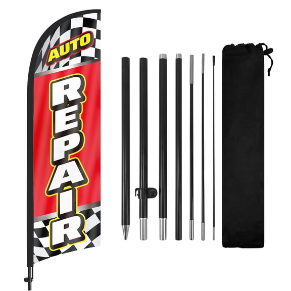 Auto Repair Advertising Swooper Flag Banners, Auto Repair Feather Flags with Pole and Ground Stake 8Ft, Advertising Feather Banner Sign for Auto Repair Business