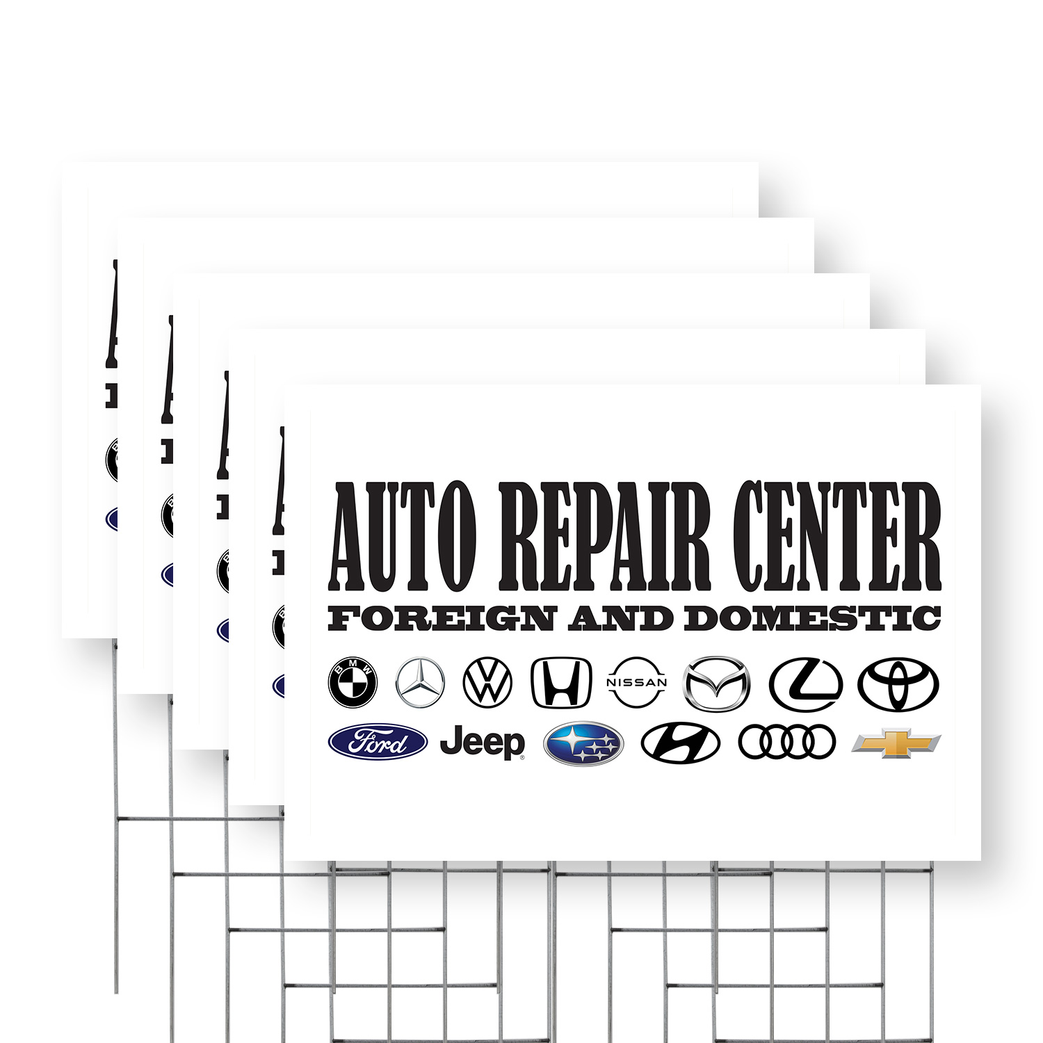 Auto Repair Center Foreign and Domestic Yard Sign 5 Pack of 24 Inch x ...