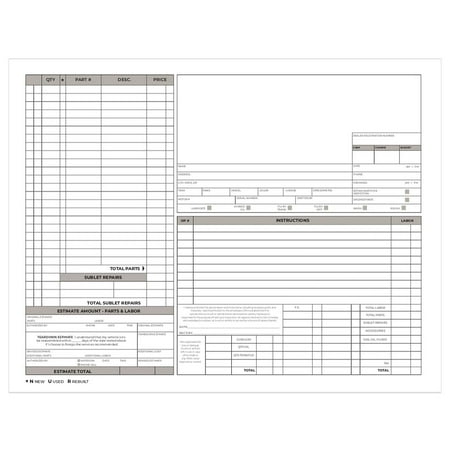 Auto Repair Check 3-Part Carbonless Invoice Form Pad / 50 Sets / 8.5" x 11" Carbon Copy Mechanic Purchase Sales Receipt Book