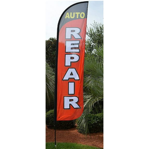Auto Repair Windless Business Feather Flag 10 x 2.5 Foot Advertising Flutter Flag