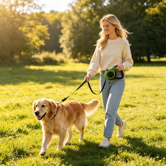 Auto Retractable Dog Leash with Nylon Tape, Shock Absorbing Pet Lead with Brake Lock, Anti-Slip Handle Retractable Leash for Small Medium Dogs