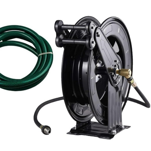 Auto-Retractable Washer Hose Reel, Steel for 3/8" Hoses up to 50 Feet, Ideal for Garages or Home