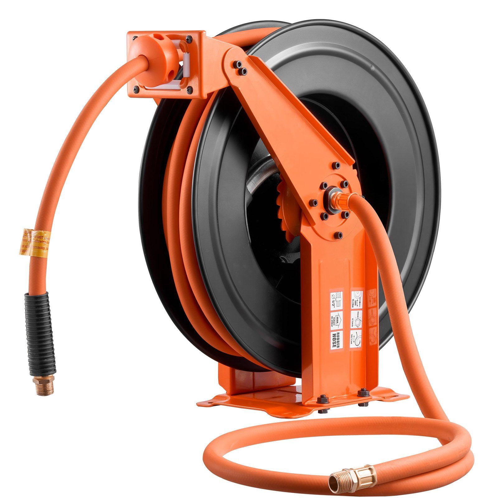 Auto Rewind Retractable Air Hose Reel, 1/2 Inch x 50 FT Rubber Air Hose Max 300PSI