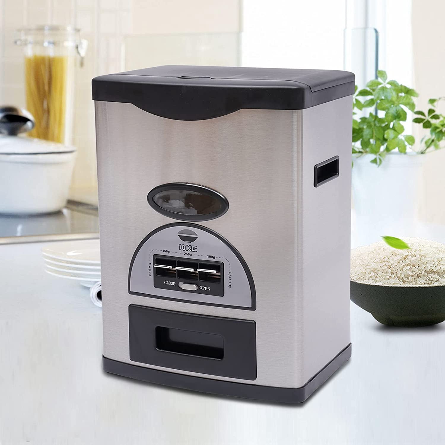 Auto Rice Dispenser Container, Stainless Steel, 10kg/22lb Large ...
