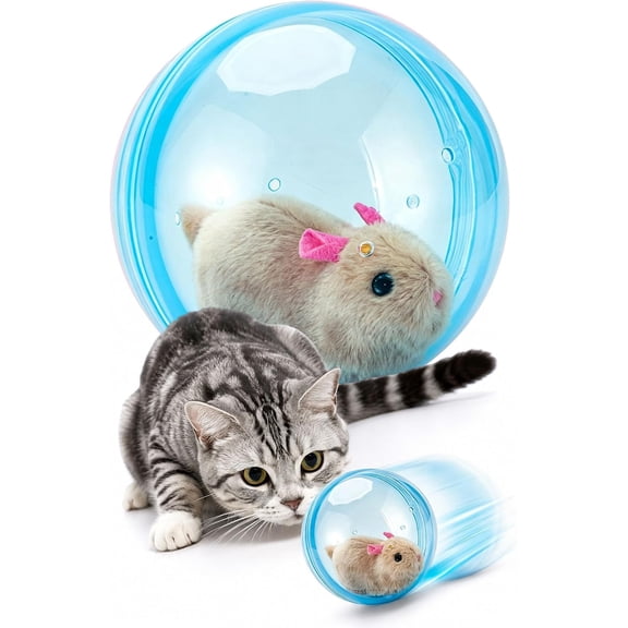 Auto Rolling Ball with Mouse Cat Toy,Realistic Animal, 360-degree rotating scroll,Interactive Ball for Multi-cat Household,Self-Rolling Interactive Cat Ball for Bored (1, Blue, AAA Battery Version)