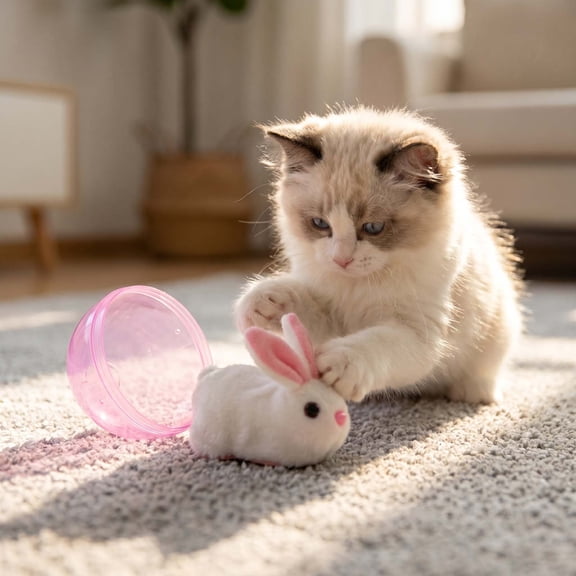 Auto Rolling Cat Toy with Bunny Inside, Interactive Moving Ball for Indoor Kittens Hunting Play, Quiet Electric Rolling Toy for Daily Cat Entertainment, Scratch Resistant Cat Boredom Relief