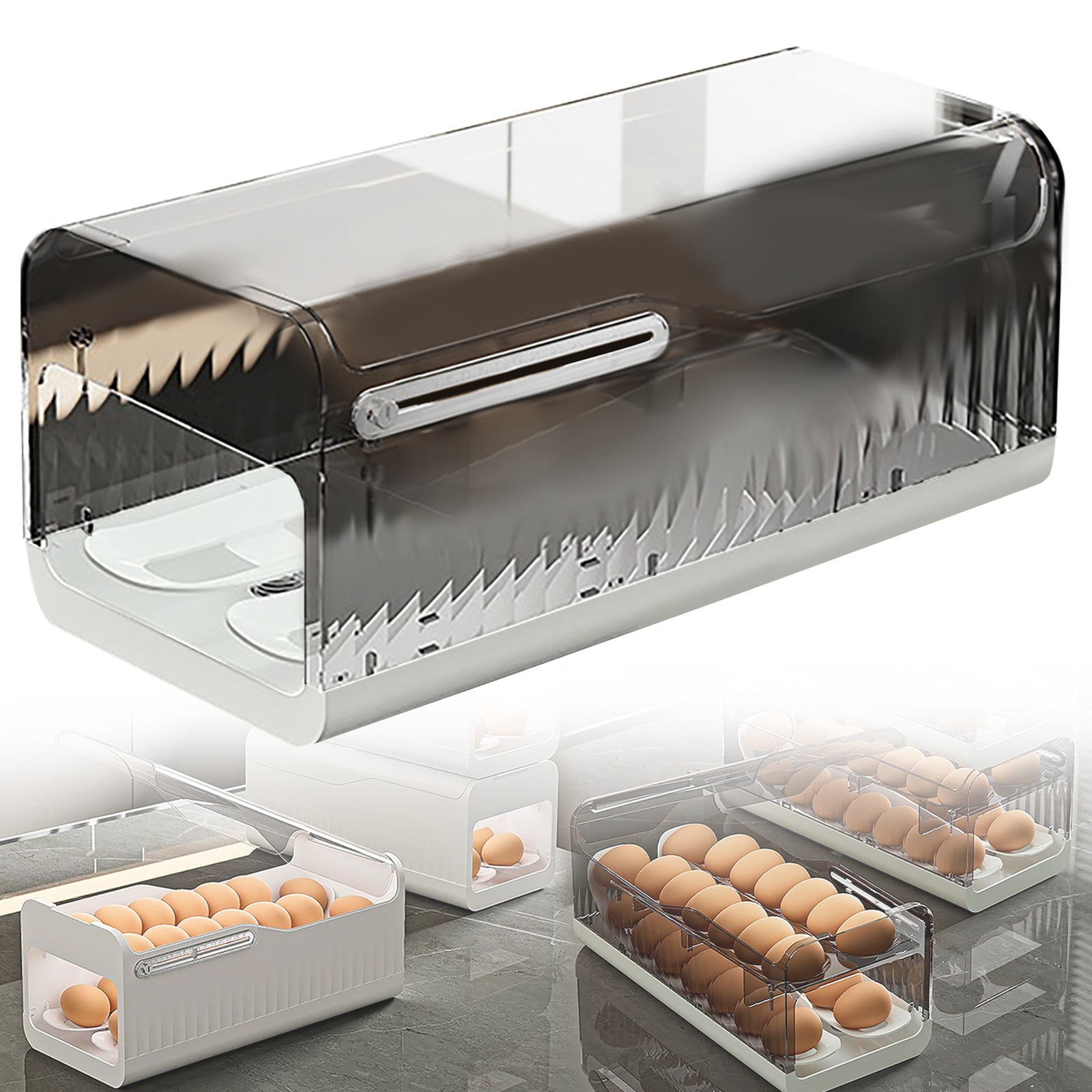 Auto Rolling Egg Dispenser,Space Saving Egg Organizer for Refrigerator,Automatic Scrolling Eggs Rack Holder Stackable Container and Storage for Refrigerator with Lid,Freshness Tracking & Easy Refill