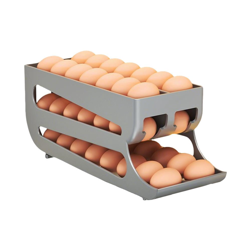 Auto Rolling Egg Holder for Fridge, Large Capacity 3-Tier Egg Storage Container, Space-Saving G-ravity Eggs Dispenser for Refrigerator Door & Countertop, Sturdy Plastic Organizer Rack