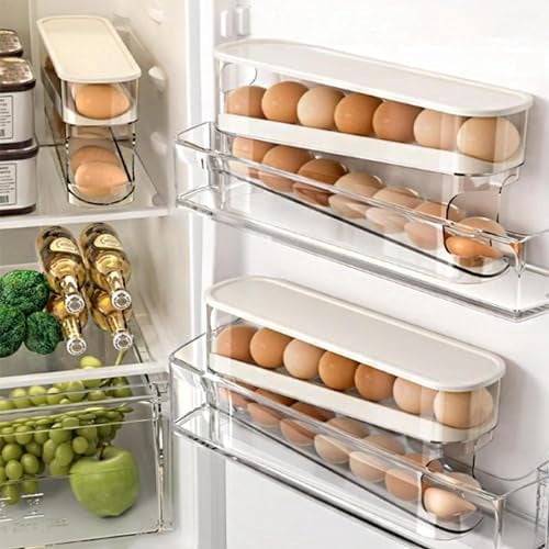 Auto Rolling Fridge Egg Organizer, Space Saving Eggs Dispenser for Refrigerator , Home Egg Holder, 1 pack