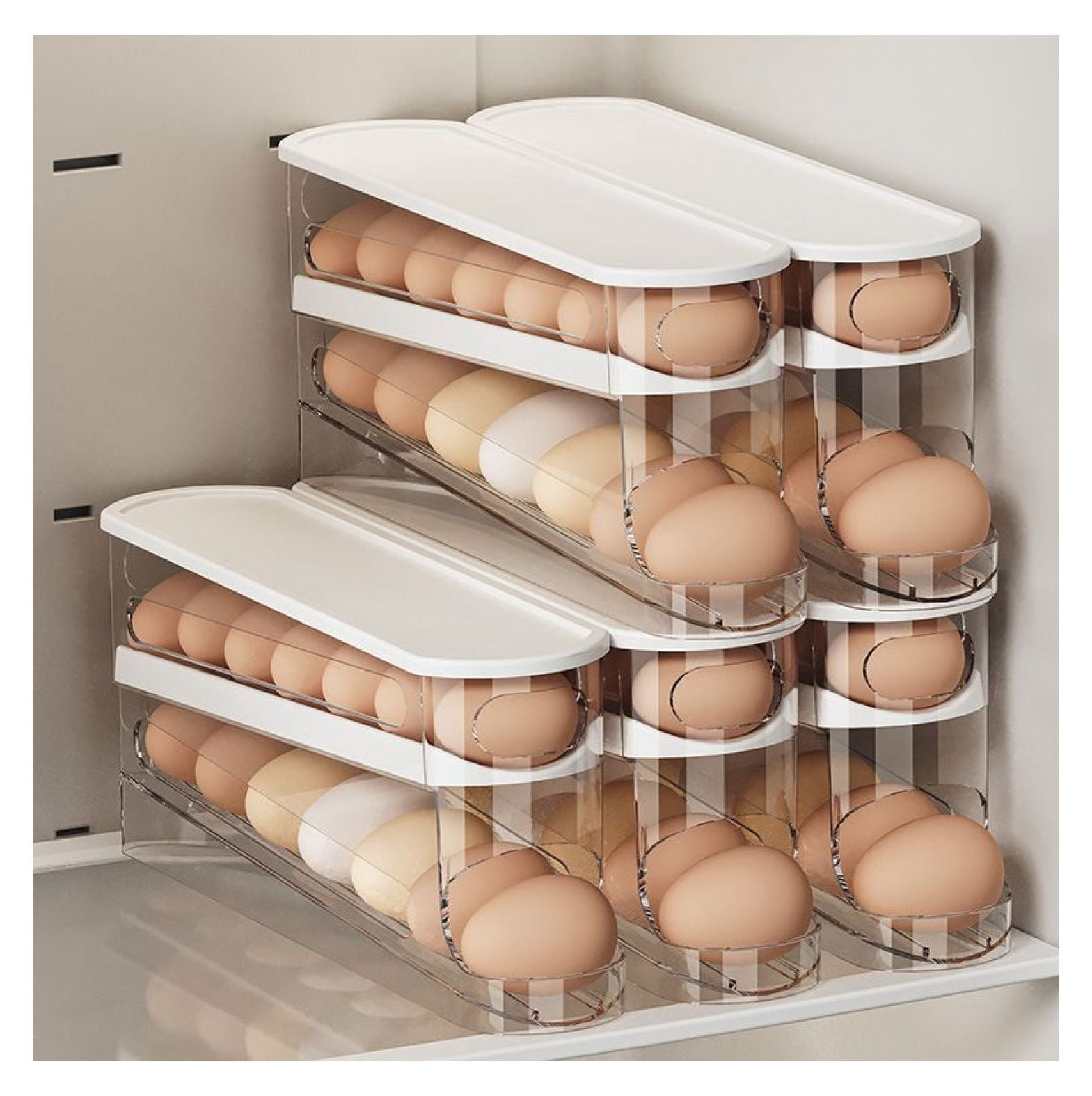 Auto Rolling Fridge Egg Organizer, Space Saving Eggs Dispenser