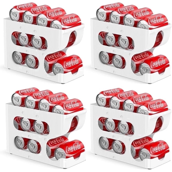 FIFO Soda Can Organizer for Refrigerator, Auto-Rolling Pop Can Dispenser Holds 48 Standard 12oz Cans, Gravity First-In-First-Out Drink Organizer for Fridge Pantry Cabinet Garage, 4 Pack