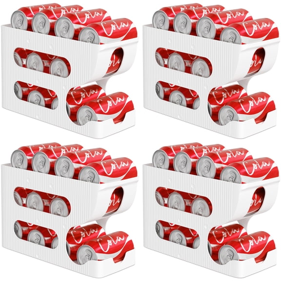 FIFO Soda Can Organizer for Refrigerator, Auto-Rolling Pop Can Dispenser Holds 48 Standard 12oz Cans, Gravity First-In-First-Out Drink Organizer for Fridge Pantry Cabinet Garage, 4 Pack