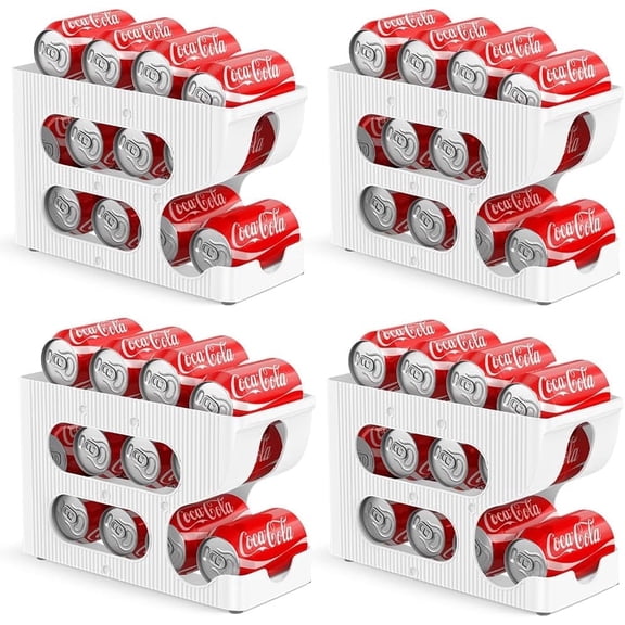 FIFO Soda Can Organizer for Refrigerator, Auto-Rolling Pop Can Dispenser Holds 48 Standard 12oz Cans, Gravity First-In-First-Out Drink Organizer for Fridge Pantry Cabinet Garage, 4 Pack