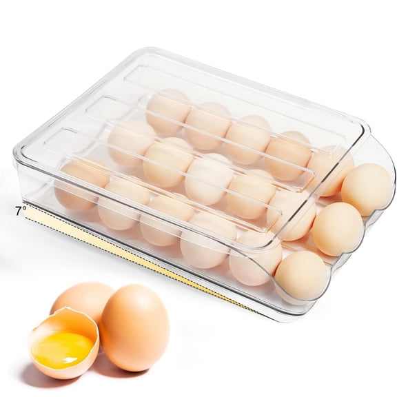 Auto Rolling Storage Container 18 Egg Tray with Lid Clear Plastic Egg Dispenser Egg Tray and Bin -1 Layer