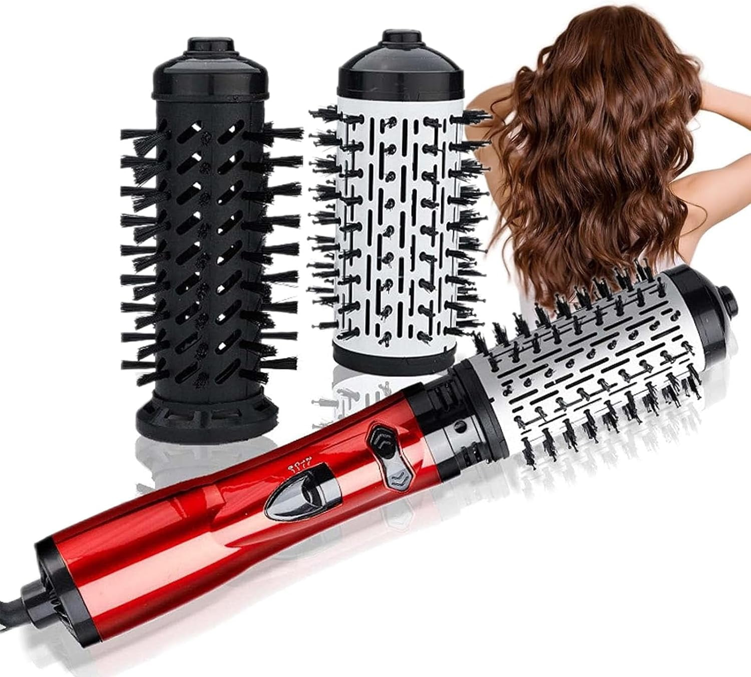 Auto Rotating Curling Hot Hair Brush for Dry and Wet Hair (Red)