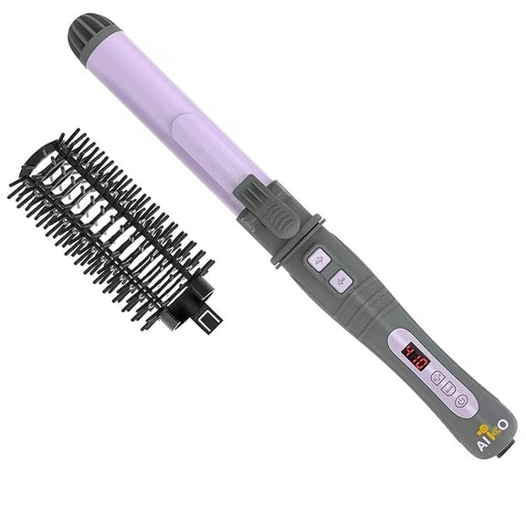 Auto Rotating Tourmaline Ceramic 1.25 Inch Hair Curler Curling Iron Wand with LCD Adjustable Temperature Display and Anti-Scald Hot Brush Dual Voltage 100V-240V for All Hair Types (Purple)