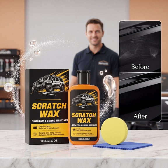 Auto Scratch Repair Kit, Car Polishing Kit, Car Detailing Supplies, Car Care Kit, All-Inclusive 100G Car Scratch Wax Set Paired with 1 Microfiber Towel and 1 Foam Pad, Gently