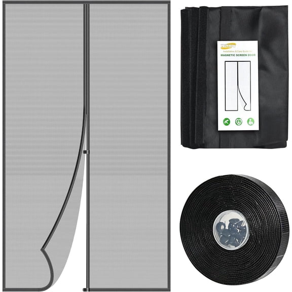 Auto Sealing Magnetic Screen Door - Retractable Heavy Duty Mesh Net with Strong Magnets, Hands Free Entry for Pets & Kids, Bug Proof Curtain for Sliding Glass & Patio Doors (34 x 81 Inch)