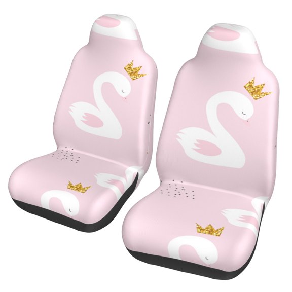 Auto Seat Cover Set 2 Pcs Car Front Seat Cushion Elastic Breathable Seat Cushion Cover Women Men SUV Truck Van Universal Car Seat Cover Accessories Swan Princess Golden Glitter Crown