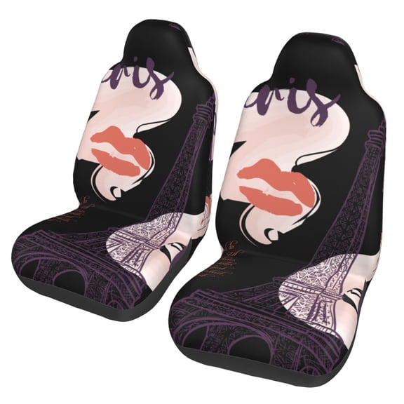 Auto Seat Cover Set 2 Pcs Car Front Seat Cushion Elastic Breathable Seat Cushion Cover Women Men SUV Truck Van Universal Car Seat Cover Accessories Vintage Elegant Eiffel Tower