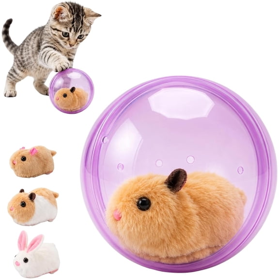 Auto Self Rolling Interactive Cat Ball Toy with Realistic Plush Mouse, 360° Automatic Moving Play Toy for Indoor Cats Kittens Small Dogs Daily Entertainment (Pink, Mouse)