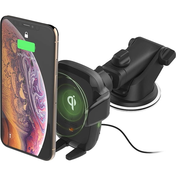 Auto Sense Qi Wireless Car Charger - Automatic Clamping Dashboard Phone Mount with Wireless Charging for iPhone, Samsung Galaxy, Google Pixel, Huawei, LG, and Other Smartphones