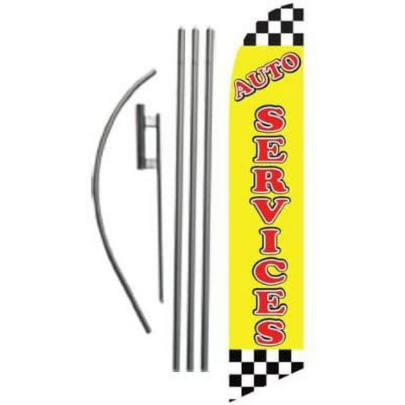 Auto Services 15ft Feather Banner Swooper Flag Kit - INCLUDES 15FT POLE KIT w/GROUND SPIKE