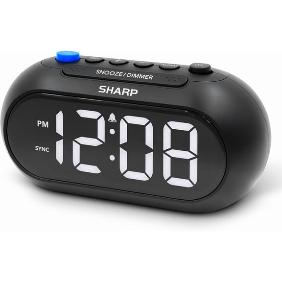 Auto Set Alarm Clock Sets Itself from Your Phone, Bluetooth Time Sync, Large White LED Display, Dimmer, Ascending Alarm, Battery Backup