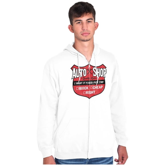 Auto Shop Funny Mechanic Fix It Humor Zip Up Hoodie Men's Women's Brisco Brands X