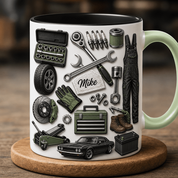 Auto Shop Owner Mug Custom Accent Mug, Mechanic Boss Gift for Garage Owner 2D flat not 3D, Accent Mug, Father Days Gift, Gif For Dad, Mug For Daddy