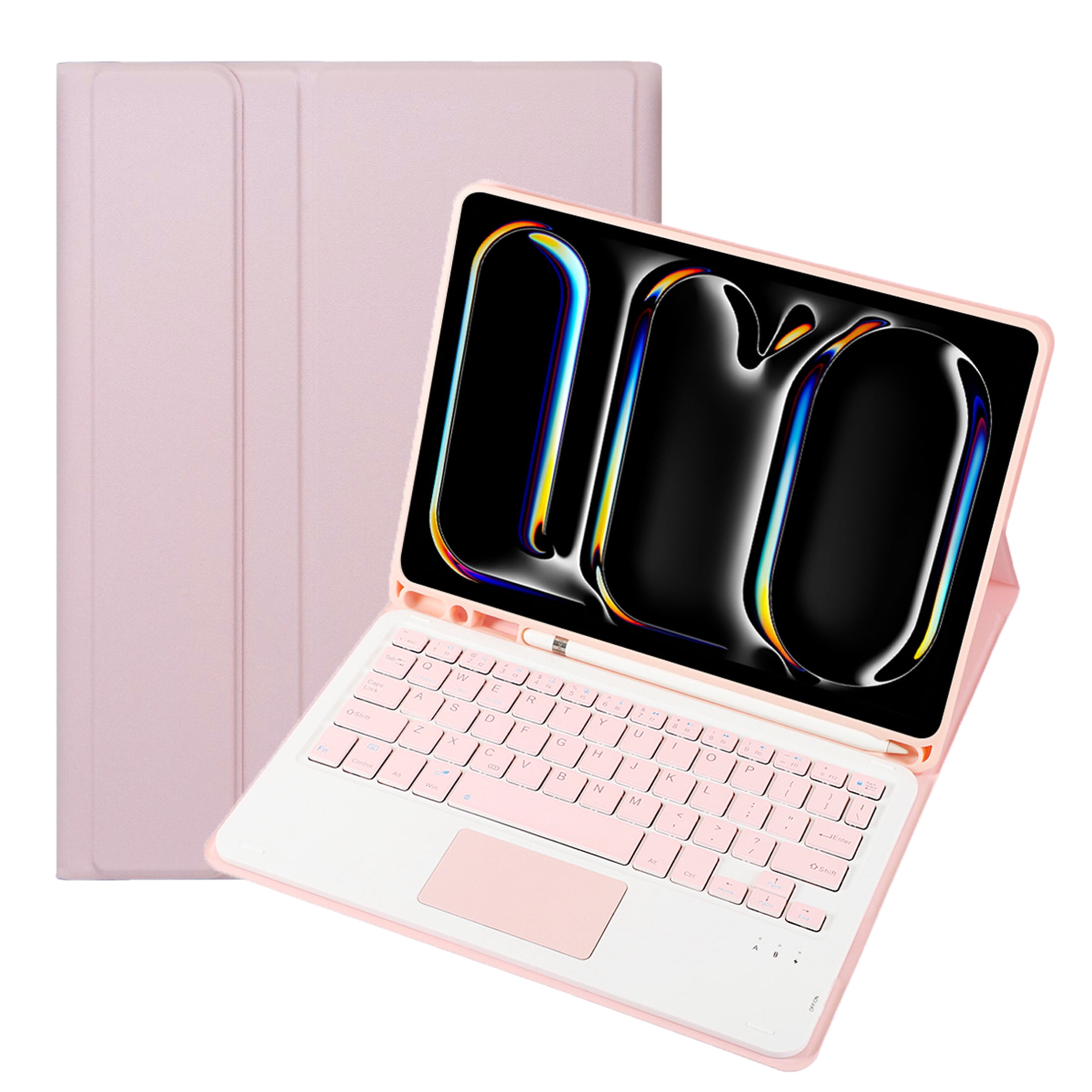 Auto Sleep / Wake Leather Smart Tri-fold Stand Case Cover with Pencil Slot Touch Keyboard for iPad Pro 11 inch 4th Generation 2022 3 2 1 Pink