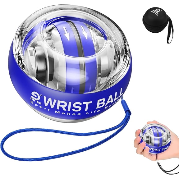 Auto-Start Gyro Ball Wrist Trainer, Gyroscopic Forearm Exerciser for Strengthening Arms, Fingers and Muscles (Blue No Light)