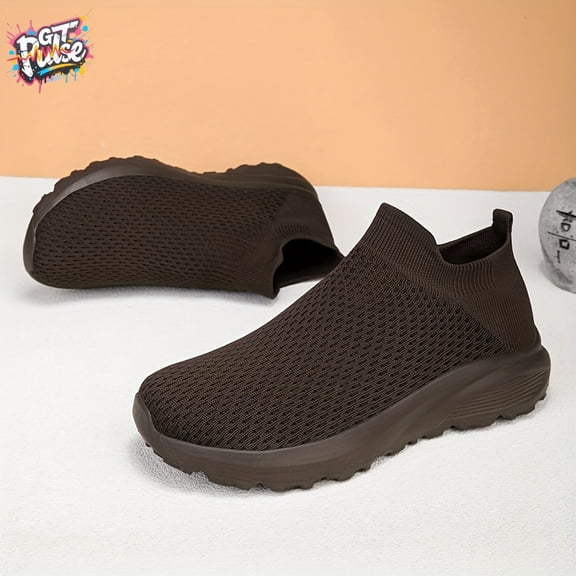 Men'S Breathable Slip-On Sneakers - Lightweight Low-Top Walking Shoes with Arch Support & Cushioned MD Sole, All-Season Black Sneakers for Hiking, Running, Gym & Outdoor Activities - Comfortable Slip