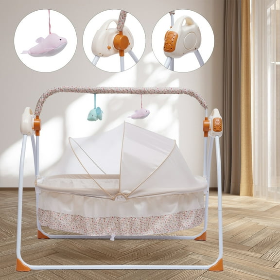 Auto-Swing Bed Bedside Bassinet Newborn Electric Baby Crib Cradle Rocking Basket
