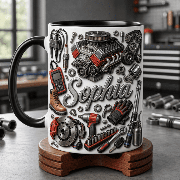 Auto Tech Mug 2D Printed 3D Effect Car Technician Gift for Mechanic Sophia