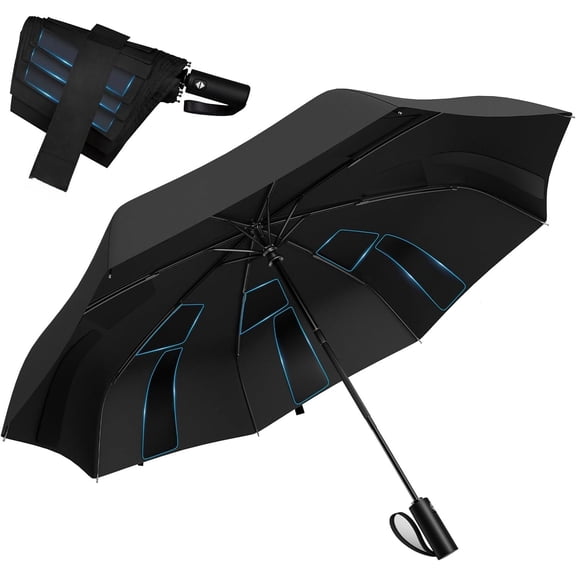 Auto-Tidy Travel Umbrella for Rain Auto Open/Close Compact Small Windproof Umbrella  & Light Sun Rain Umbrellas Large Long-lasting Easy Use Travel Essential for 2 Men Women  Black