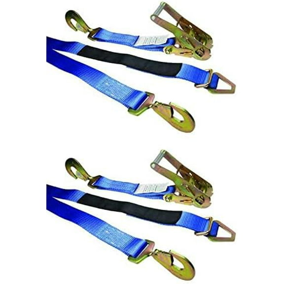 Auto Tie Down Ratchet Strap, 2 Inch X 8 Foot Blue Axle Strap, Safely and Securely Tie Down Cars for Transport, Working Load Limit 3,333 Pounds, 2 Pack$$Tools & Hardware Other