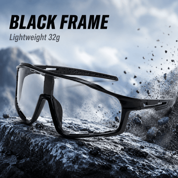 Auto Tint Photochromic Cycling Glasses UV400 Protection Sports Sunglasses for Men Women, Clear Indoor Dark Outdoor Windproof Bike Riding Safety Goggles
