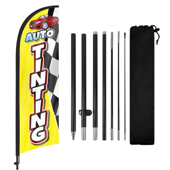 Auto Tinting Advertising Feather Flags Banner 8Ft, Auto Tinting Swooper Flag with Pole and Ground Stake, Advertising Feather Flag Signs for Auto Tinting Business