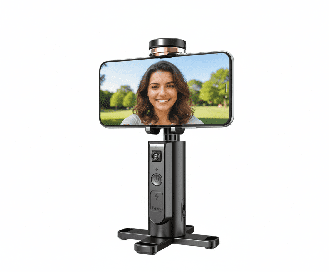 Auto-Tracking Face-Tracking Smartphone Tripod – supports auto/manual control, AI-powered selfie stick with tracking. Ideal for smartphone videos, vlogs, live streaming (Black)
